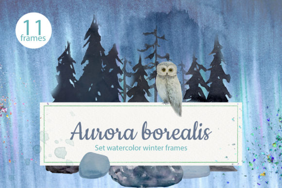 Aurora Borealis Watercolor Frames for Decorative Elements