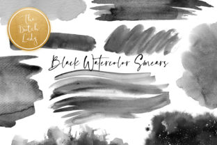 Black Watercolor Smear Clipart Set for Crafts