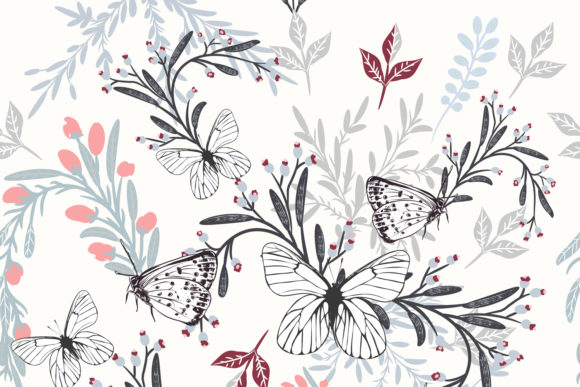 Fashion Vector Pattern with Butterflies & Patterns