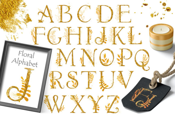 Gold Floral Alphabet for Crafts & Design
