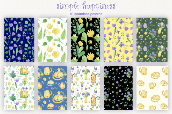 Set of 10 Watercolor Seamless Patterns
