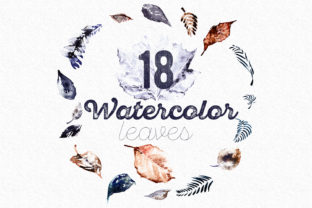 Set of 18 Watercolor Leaves for Crafts