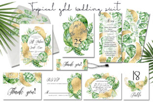 Tropical Gold Wedding Invitation Suit Print Templates