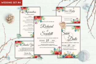 Wedding Invitation Set 4 Floral Style Print Templates